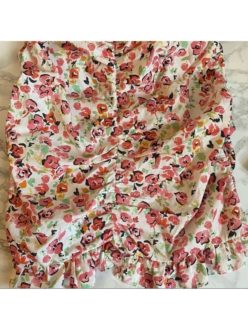 Zara Floral Ruffled Hem Ruched Mini Dress - Picture 9 of 12